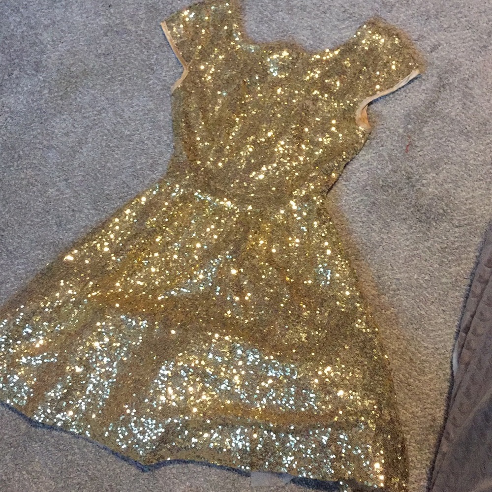 Golden sequined skater dress